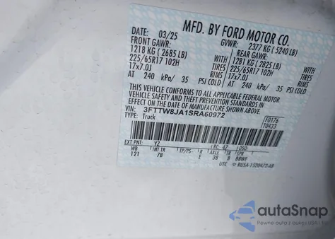 2025 Ford Maverick Xlt z USA, uszkodzony, nr VIN 3FTTW8JA1SRA60972